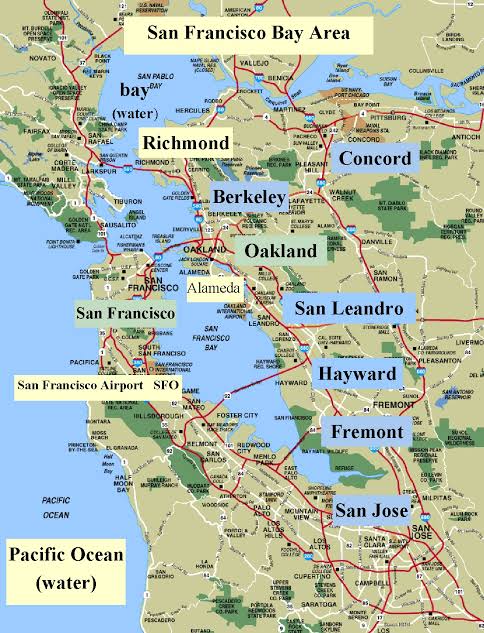 Map of the San Francisco Bay Area showing Altavista Concrete service locations including San Francisco, Oakland, San Jose, and surrounding cities